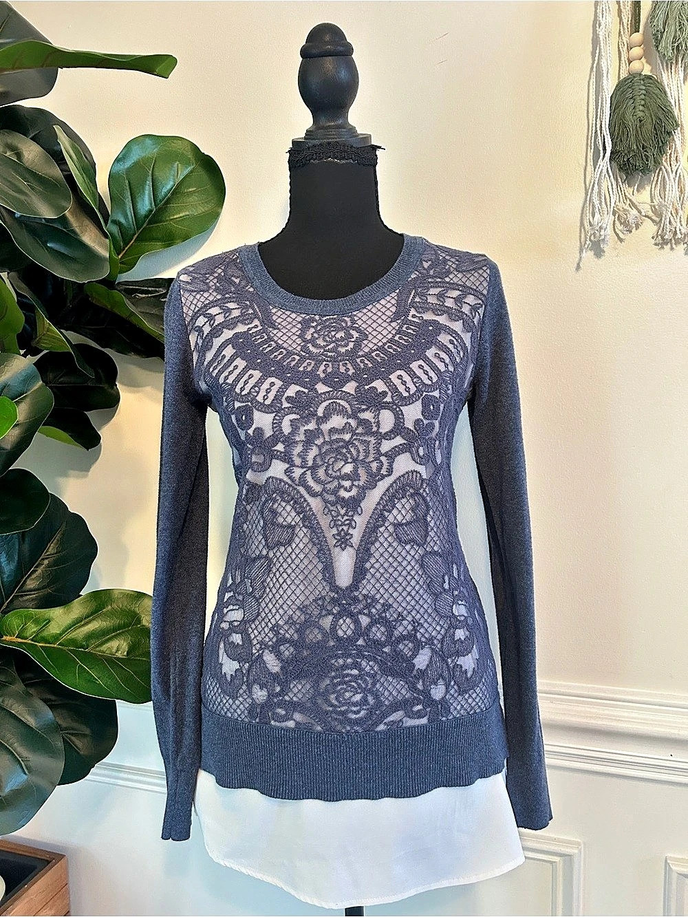 Simply Vera Wang Lace Front Layered Knit Sweater